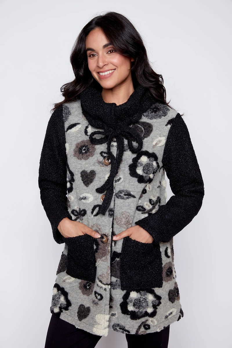 Floral embroidery boucle jacket
