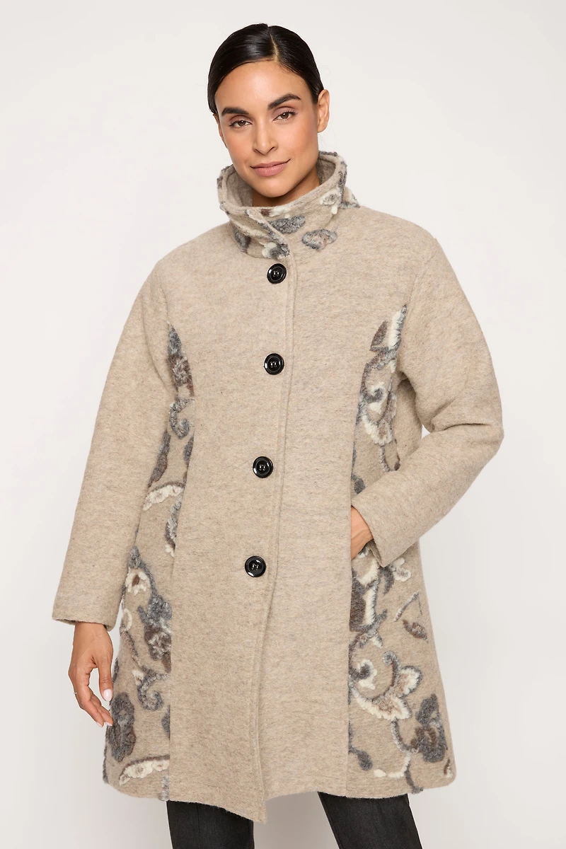 Floral Appliqué Boiled Wool Jacket
