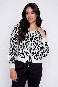 Animal print tie front cardigan