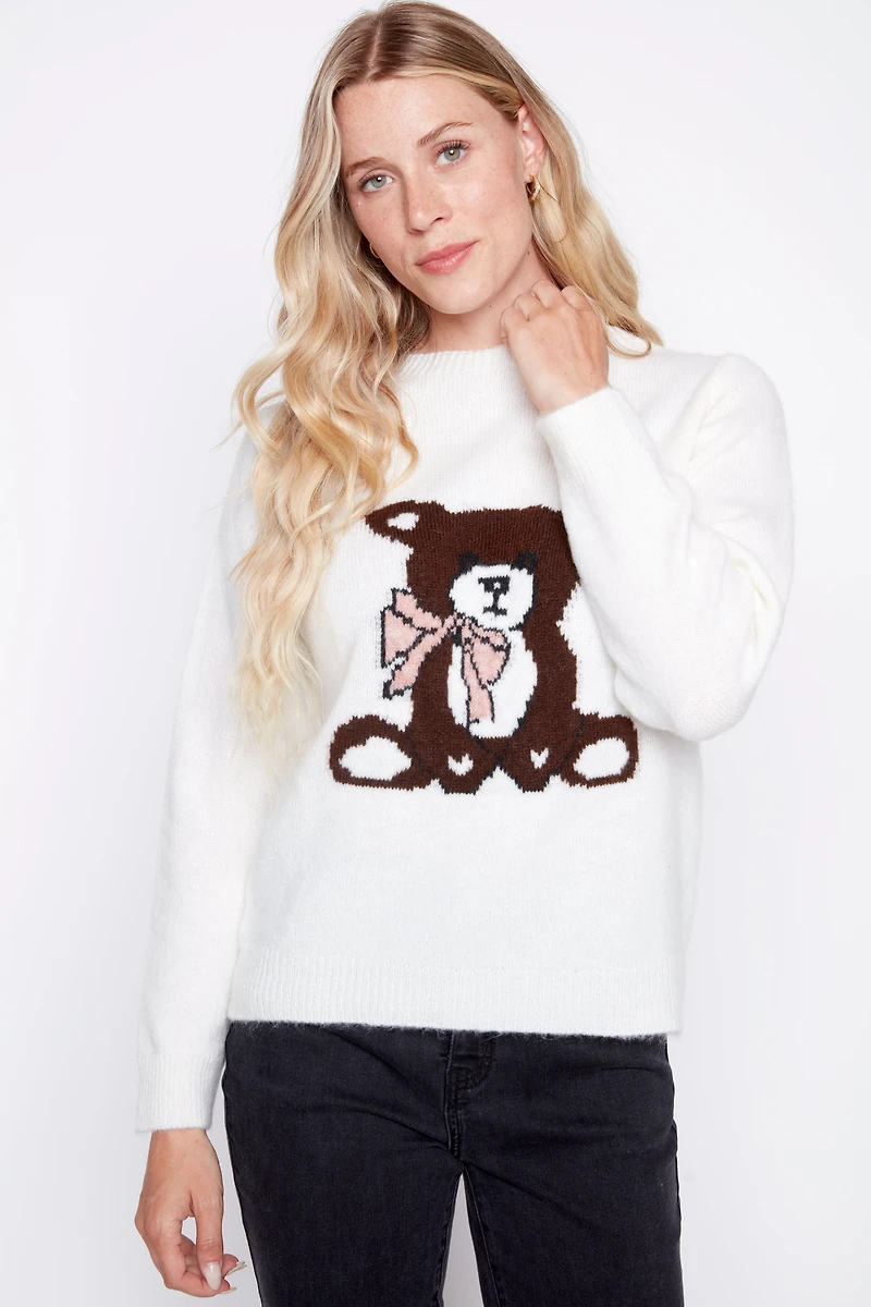 Le pull en laine mélangée à motif ourson