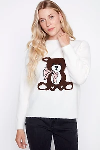 Le pull en laine mélangée à motif ourson
