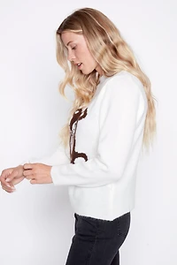 Le pull en laine mélangée à motif ourson