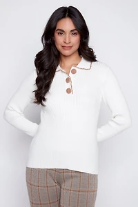 Rib knit three button sweater