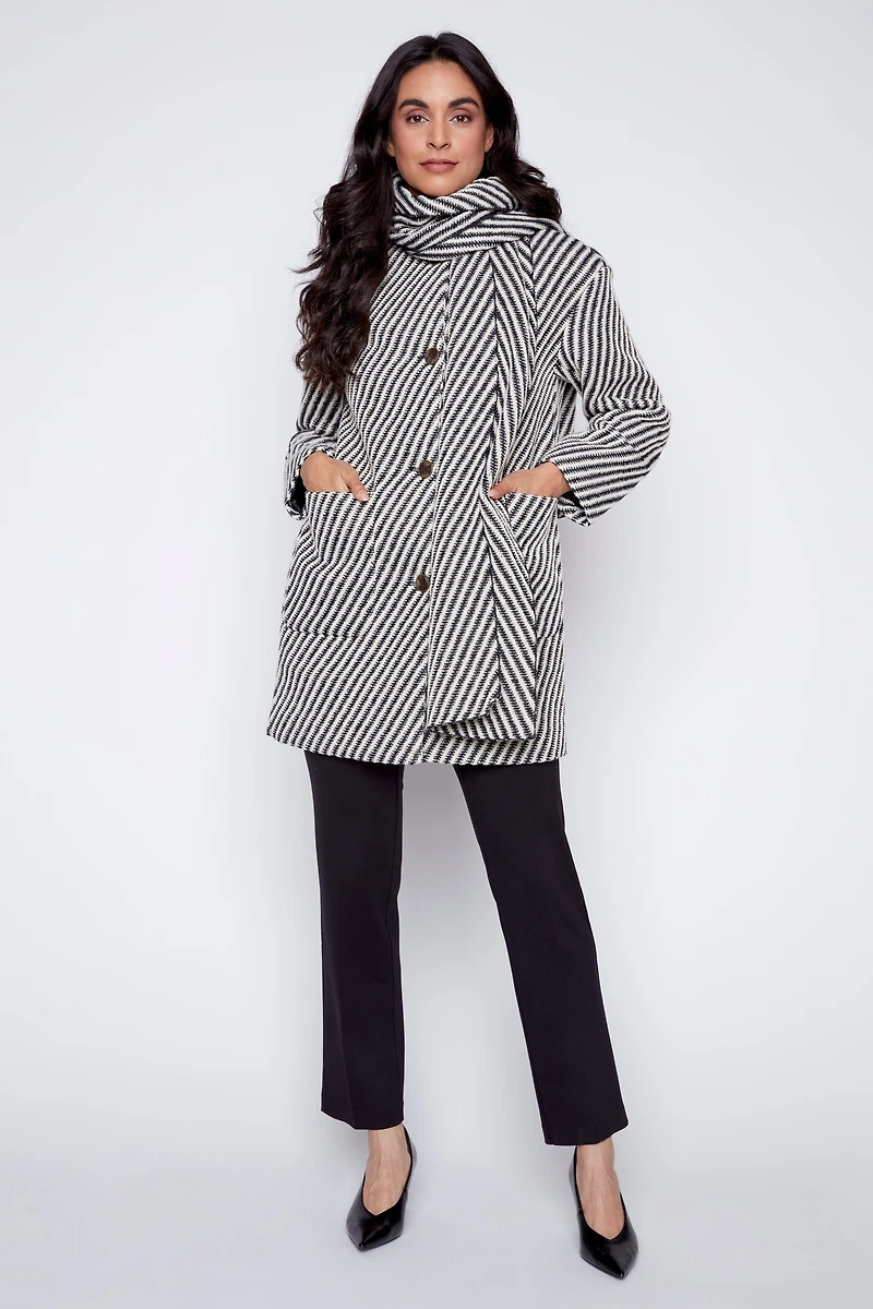 Textured coat with scarf