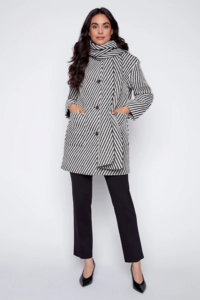 Textured coat with scarf