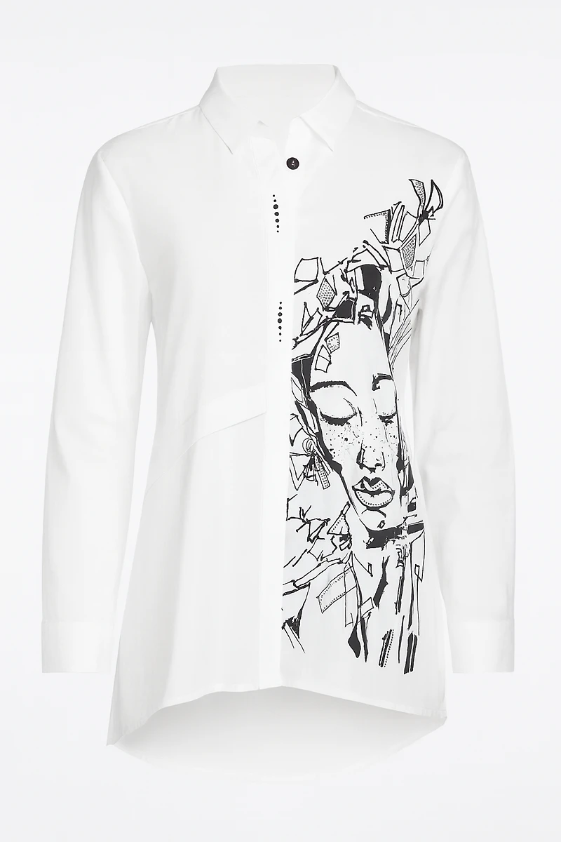 Chemise à imprimé portrait ourlet asymétrique