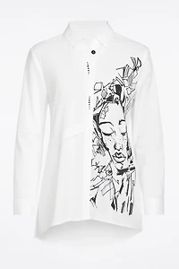 Chemise à imprimé portrait ourlet asymétrique