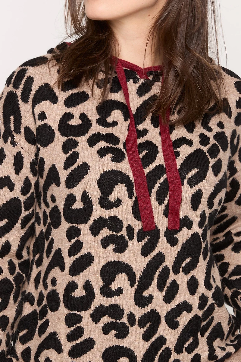 Leopard print hooded sweater
