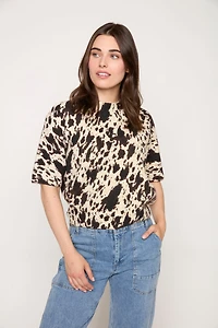 Animal Pattern Elbow Sleeve Sweater