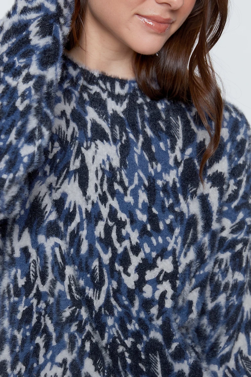 Printed eyelash mock neck sweater