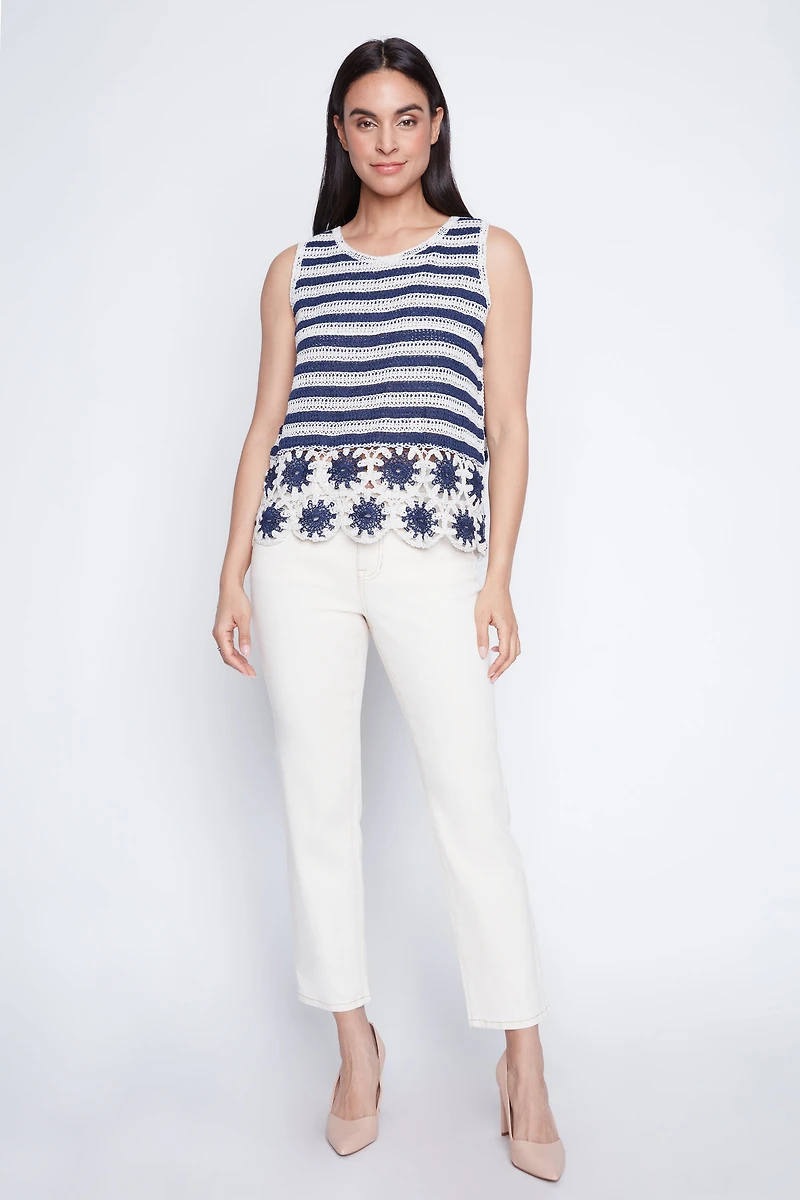 Floral border crochet top