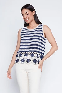 Floral border crochet top