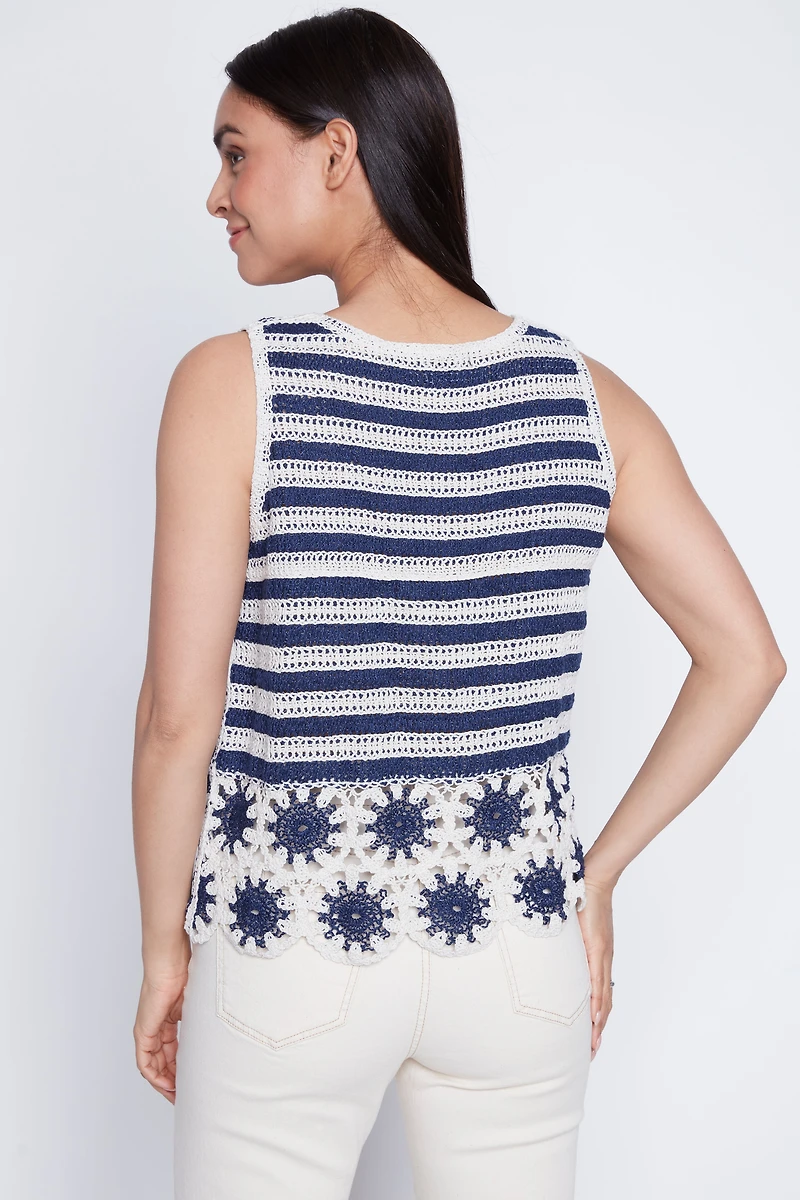 Floral border crochet top