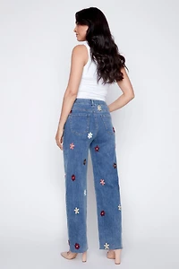 Flower embroidery jean