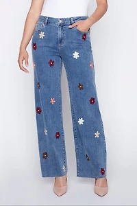 Flower embroidery jean