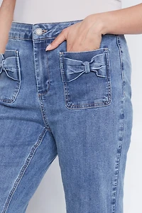 Flare leg bow pocket jean