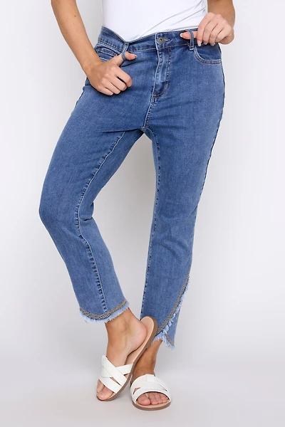 Slim leg tulip detail hem jean