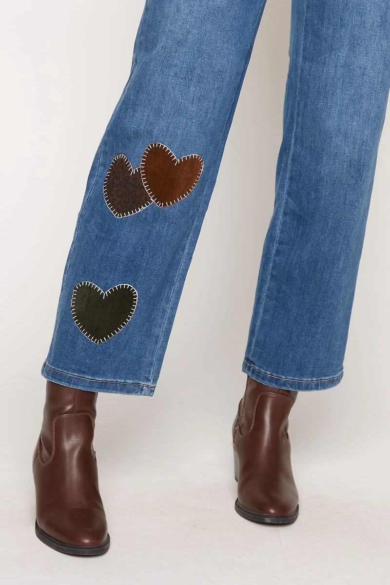 Hearts Applique Straight Leg Jean