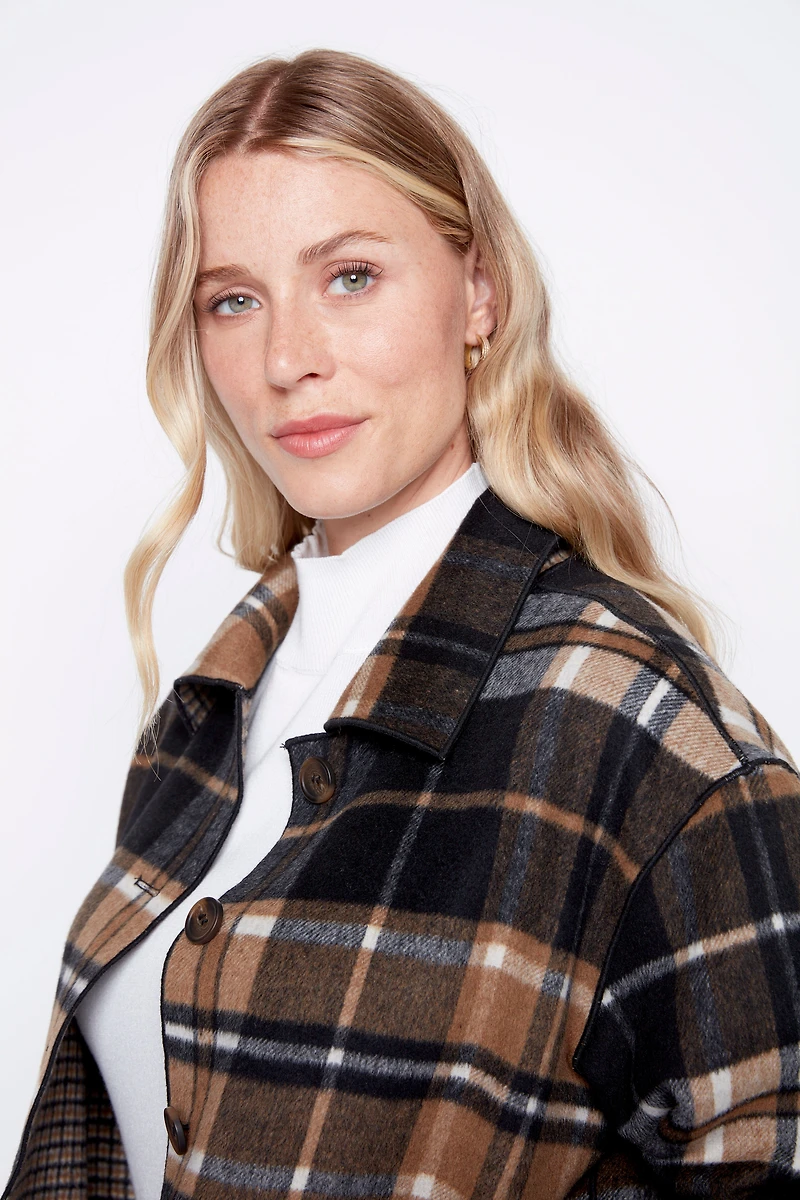 Reversible plaid wool blend jacket