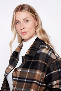 Reversible plaid wool blend jacket