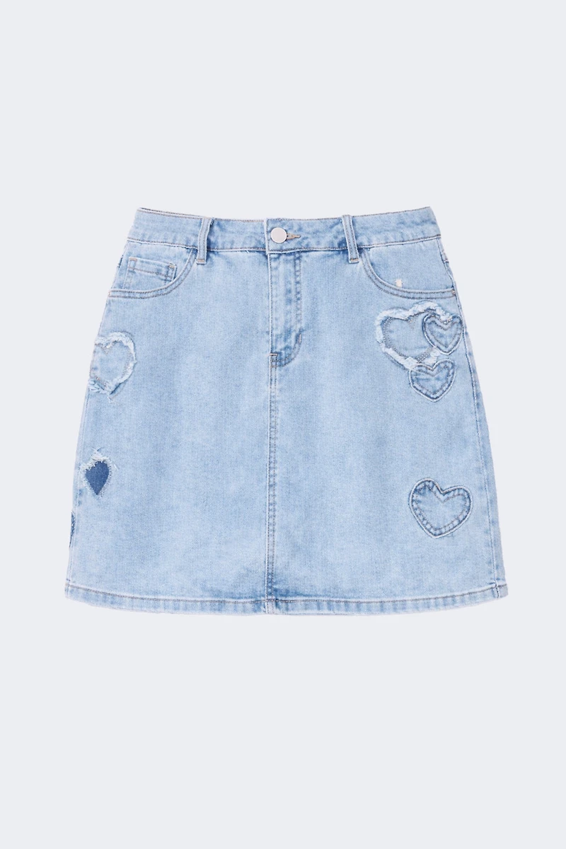 Heart embroidery denim skort