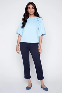 Puff sleeve top with bow detail