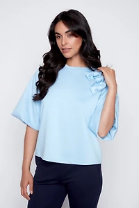 Puff sleeve top with bow detail