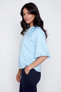 Puff sleeve top with bow detail