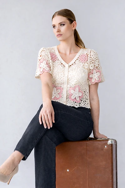 Two tone floral crochet cardigan