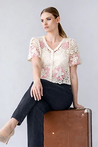 Two tone floral crochet cardigan