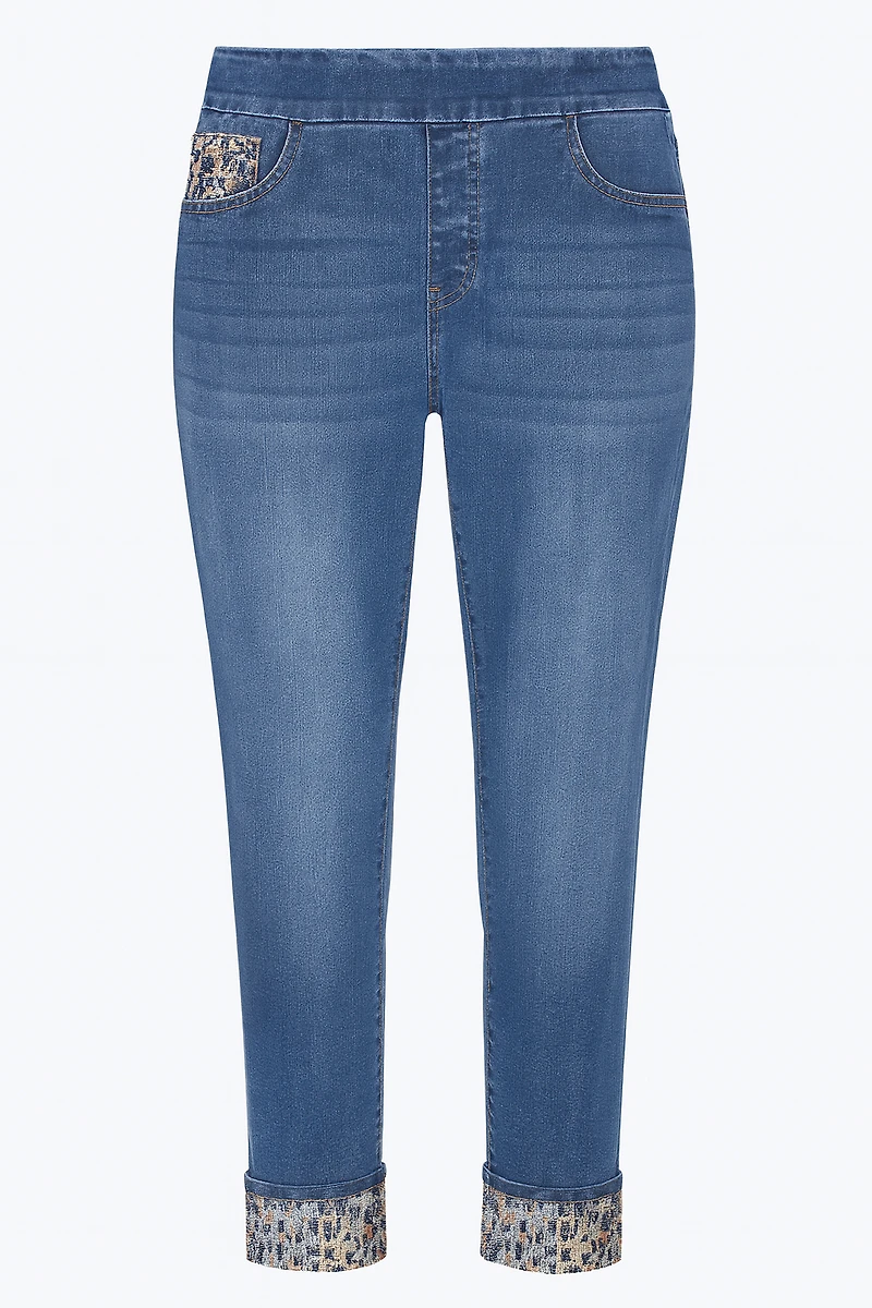 Slim leg animal sequin jean