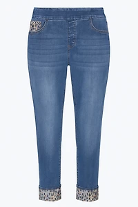 Slim leg animal sequin jean