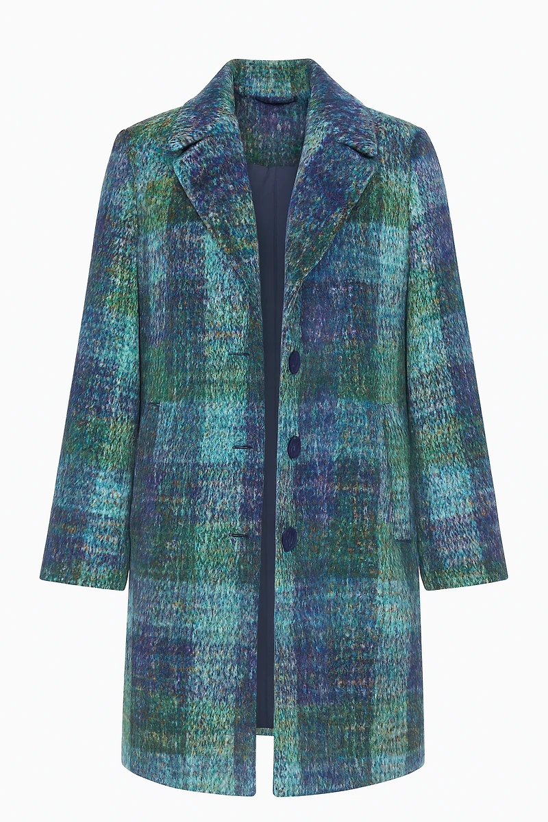 Plaid wool blend coat