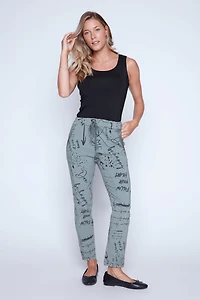 Newspaper print crinkle pant