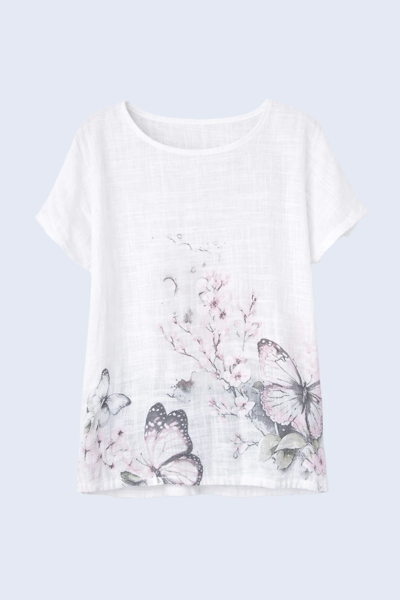 Butterfly print cotton gauze top
