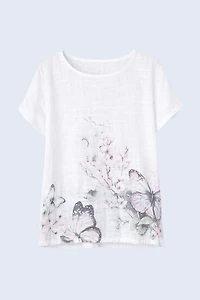 Butterfly print cotton gauze top
