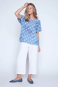 Dot print cotton gauze top
