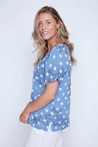 Dot print cotton gauze top