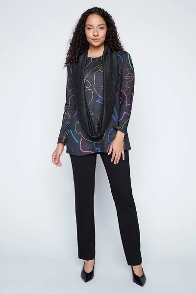 Colorful abstract faces tunic with scarf