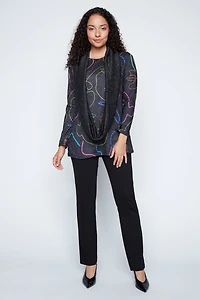 Colorful abstract faces tunic with scarf