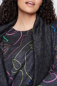 Colorful abstract faces tunic with scarf