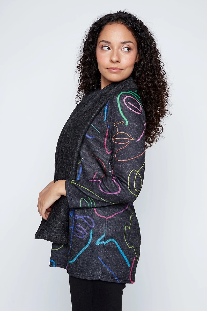 Colorful abstract faces tunic with scarf