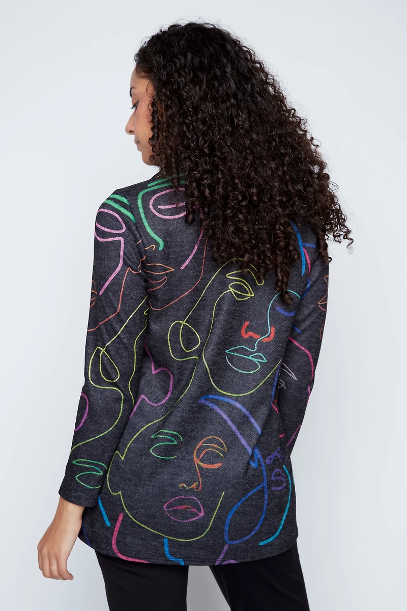 Colorful abstract faces tunic with scarf