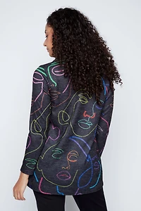 Colorful abstract faces tunic with scarf