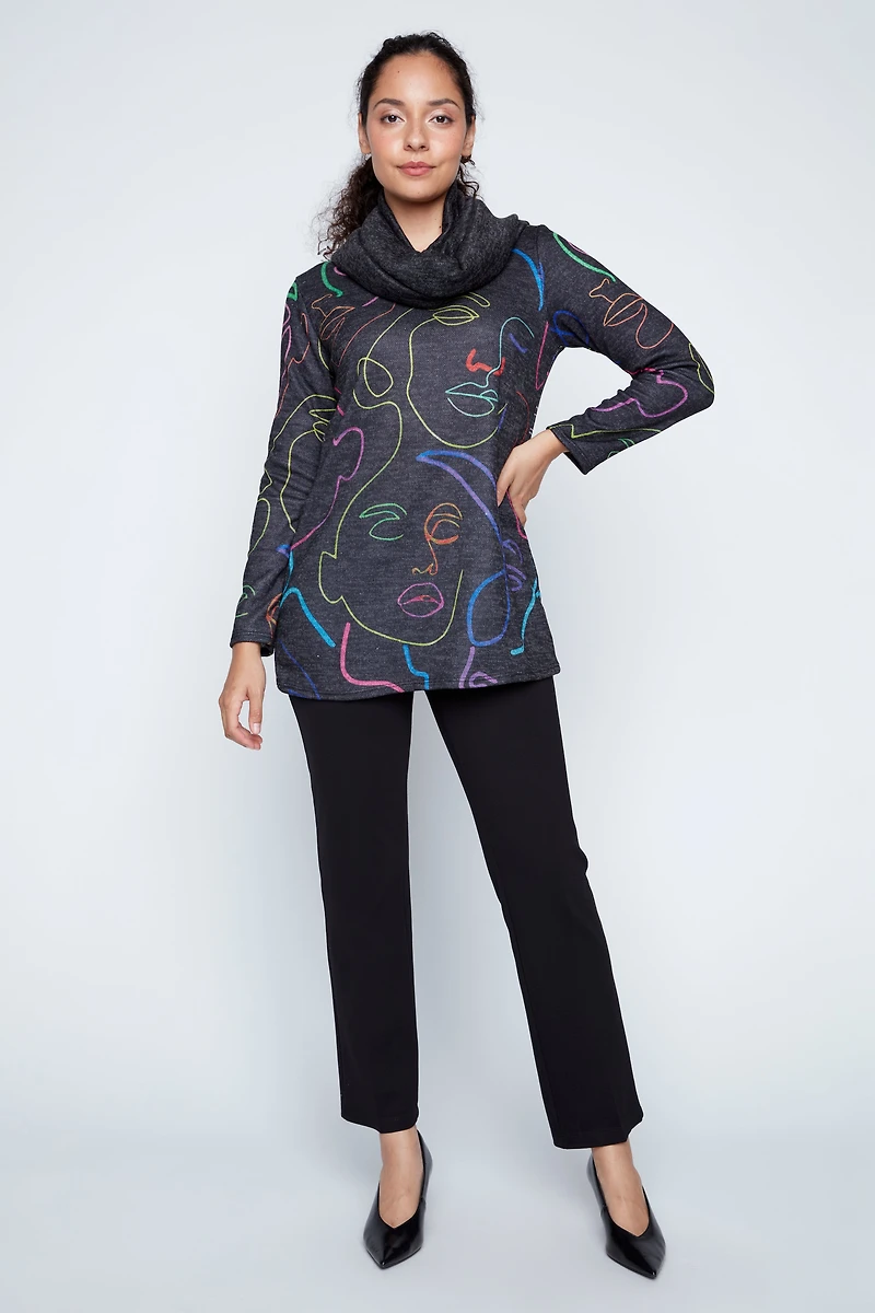 Colorful abstract faces tunic with scarf