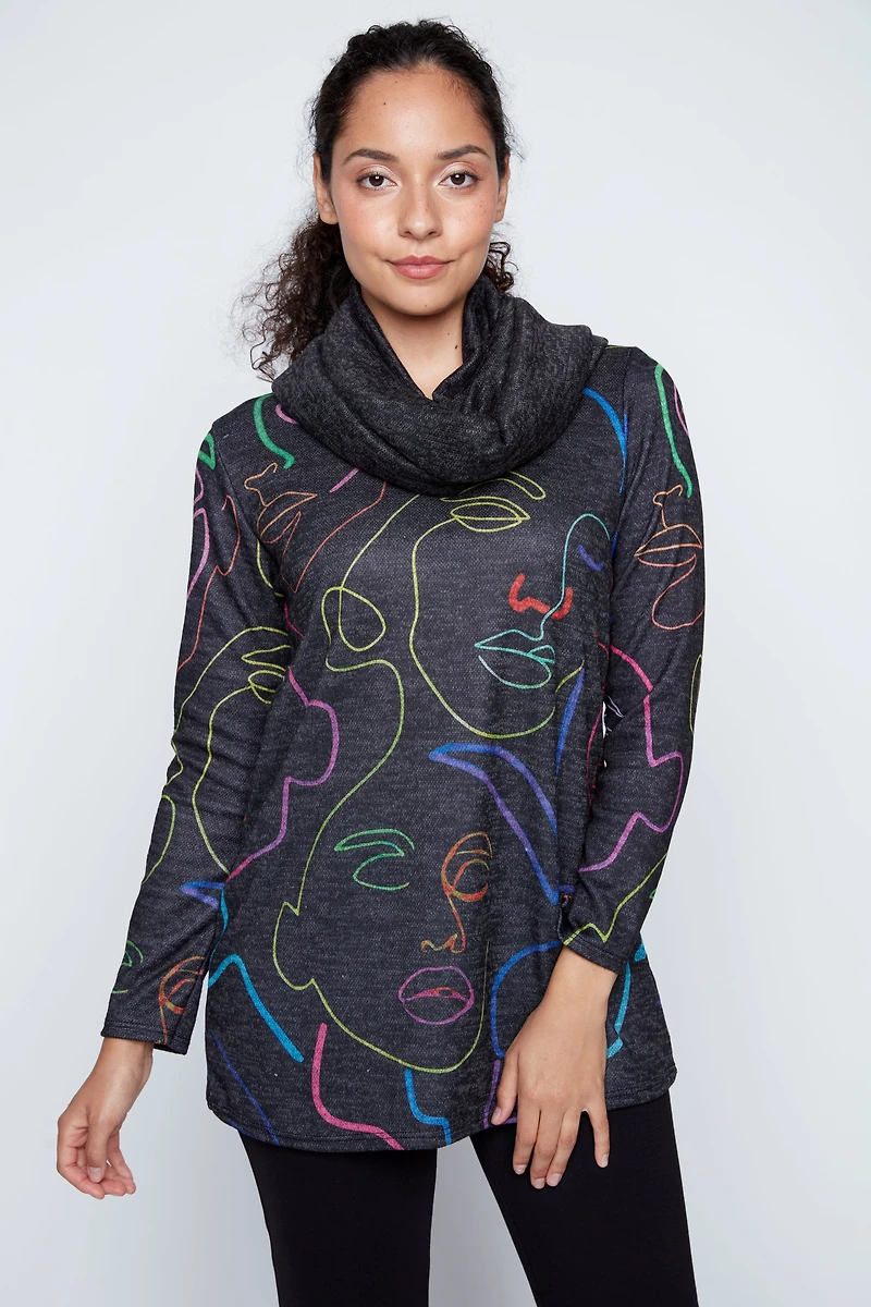 Colorful abstract faces tunic with scarf
