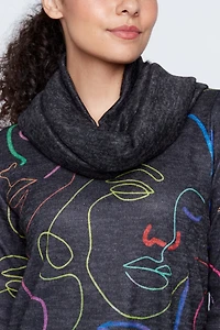 Colorful abstract faces tunic with scarf