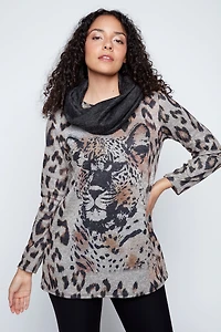 Bold animal print tunic with scarf