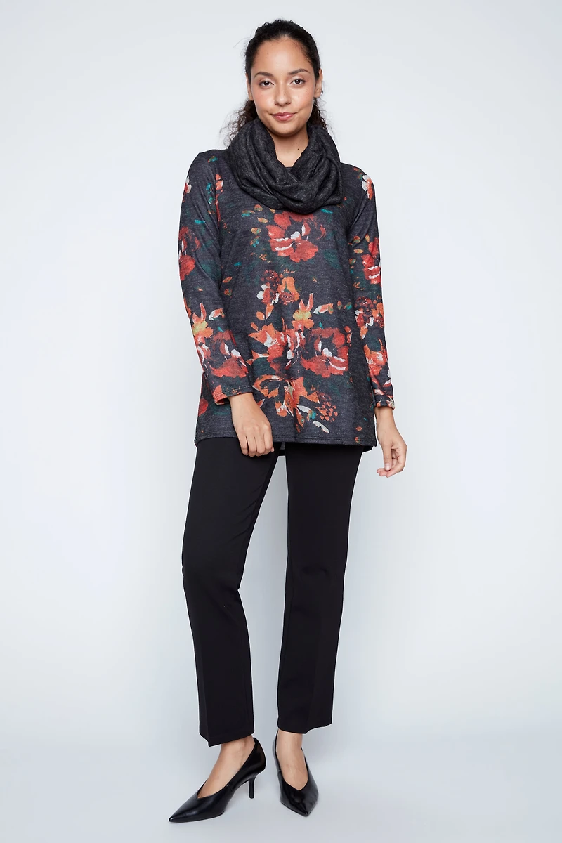 Floral print tunic with scarf