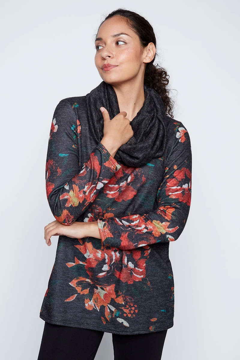 Floral print tunic with scarf